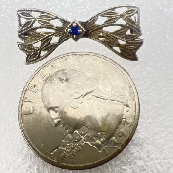 1930s Sterling Silver Brooch Pin Filigree Blue Stone Center Floral Vintage 925 - Picture 5 of 8